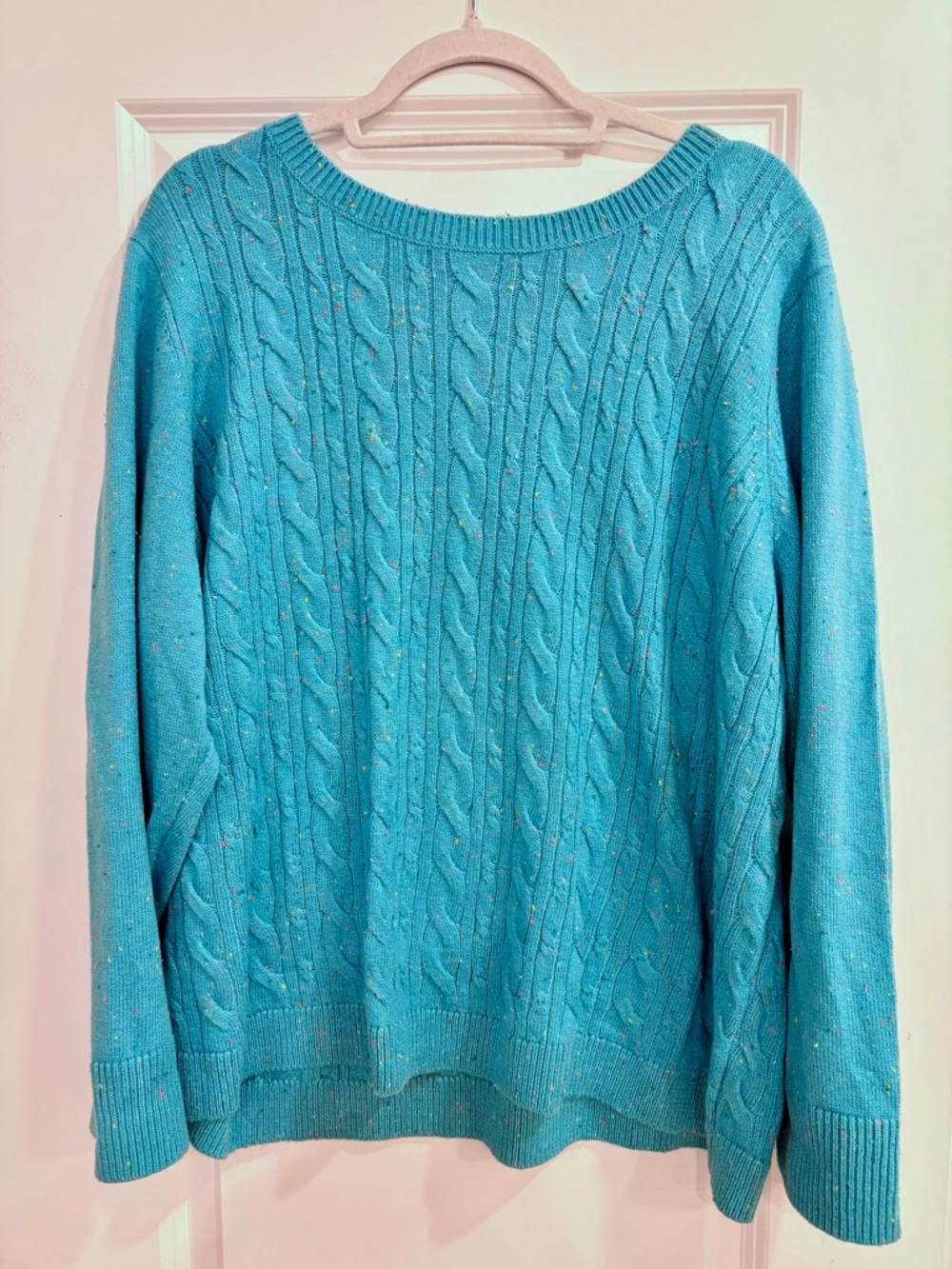 Talbots Speckled Turquoise Cable-Knit Scoop-Neck Sweater- NWT - 3Xp